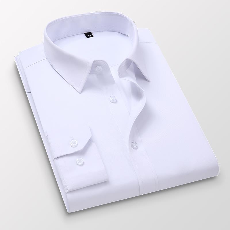 Men's Non-Iron Shirt Plus Size Breathable Business Casual Korean Style Slim Fit Shirt Professional Wear White Long Sleeve Shirt