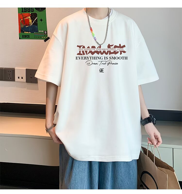American Cotton Short Sleeve t Men's Summer T-shirt2025Youth Trendy Brand oversize Men's Half Sleeve Top