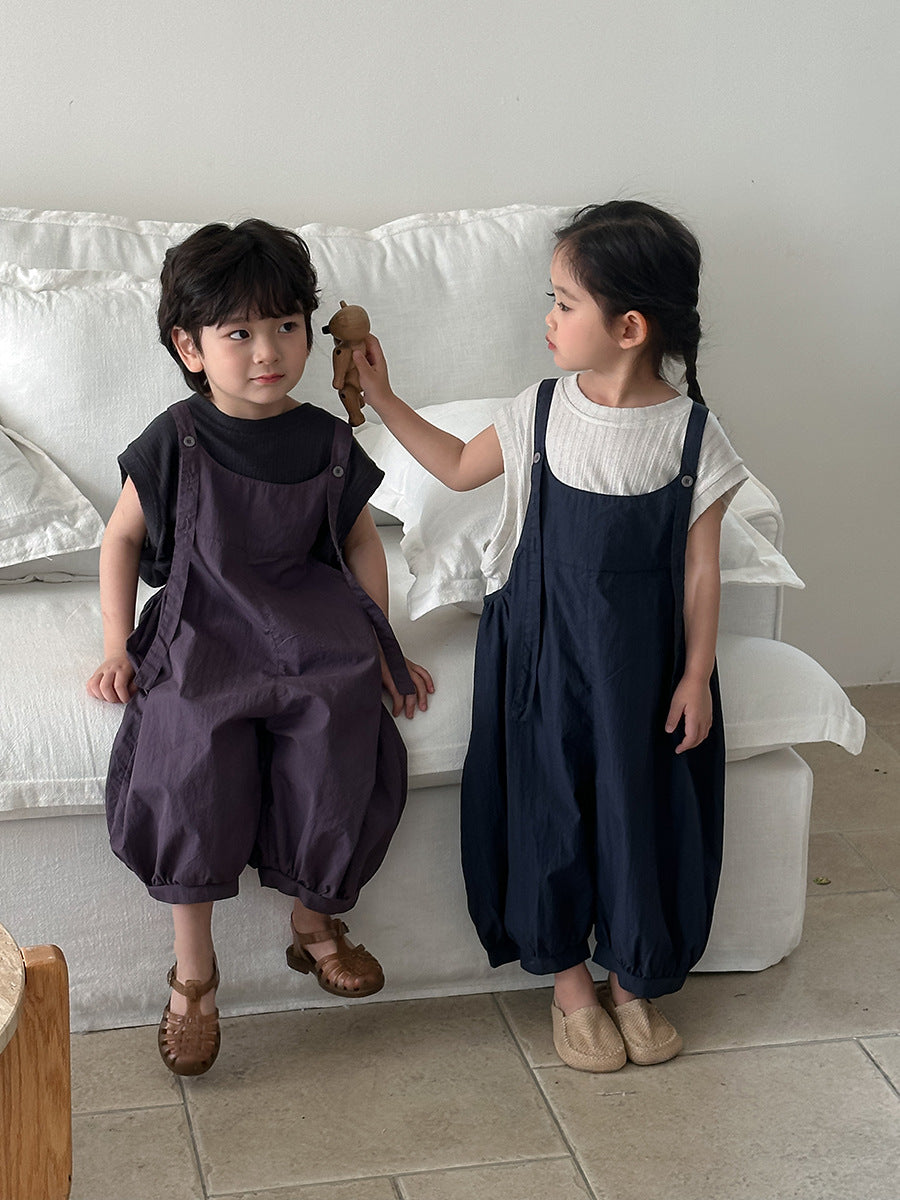 Jiaye Children's Products2025Children's Summer Thin Solid Color Cotton Overalls Boys and Girls Loose Stylish Lantern Pants