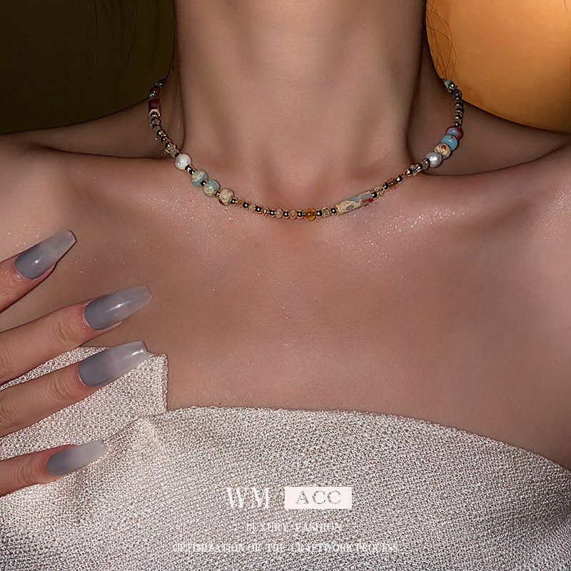 Baroque Freshwater Pearl Necklace Simple Elegant Colorful Beaded Collarbone Chain Niche Light Luxury High-End Sense Necklace for Women