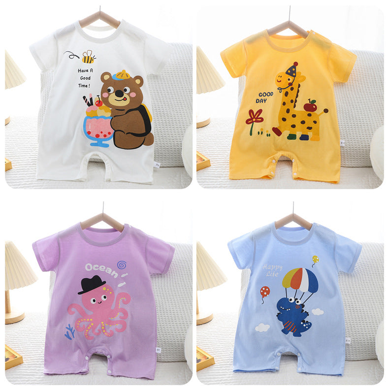 Summer New Infant Crawling Suit Pure Cotton Korean Version Thin Boys' Short Sleeve Girls' One-Piece Romper