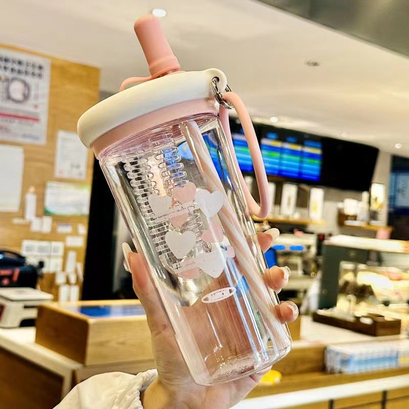 Water Cup for Girls, High Aesthetic Summer Cute Portable Ultra-light Self-contained New Style with Tea Infuser, Internet Celebrity Straw Space Cup
