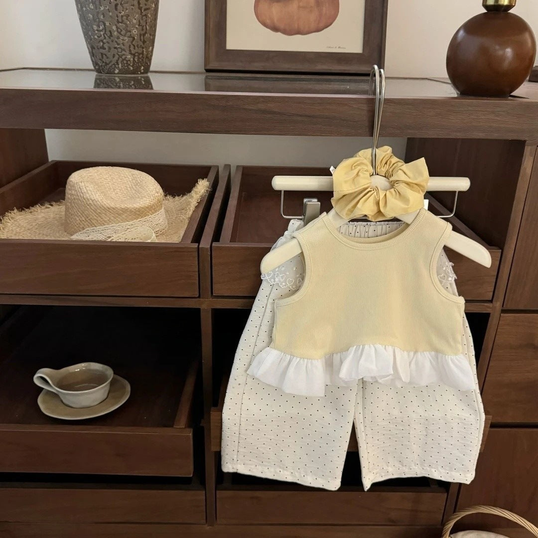 Sweet Little Girl Stylish Summer Outfit2025New Fashionable Toddler Tops for Girls Korean Style Two-Piece Set Trendy