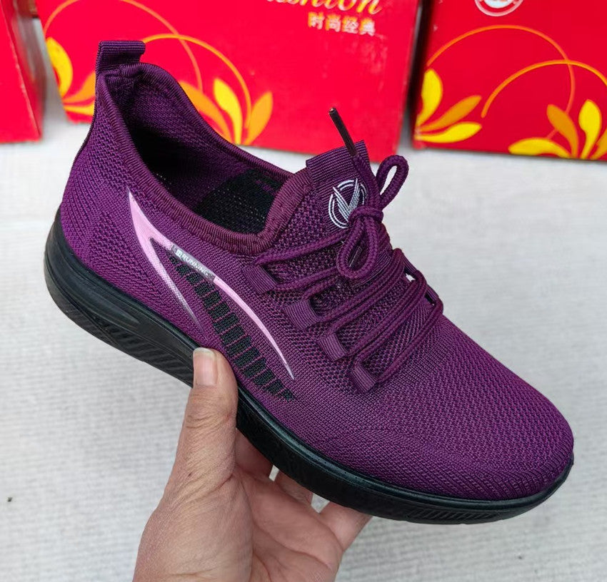 Spring Summer Women's Cloth Shoes Single Layer Fly Weave Slip-On Polyurethane Sole Breathable Flat Casual Women's Shoes