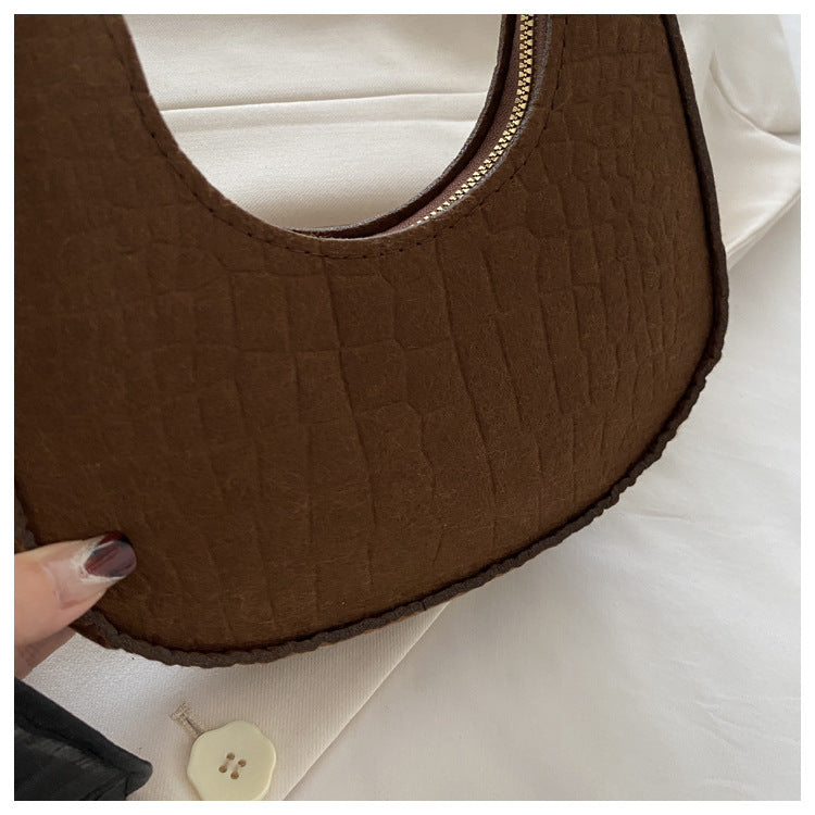 Solid Color Elegant Women's Bag2024Trendy Korean Style Autumn Winter New Stone Pattern Underarm Bag Casual Shoulder Handbag