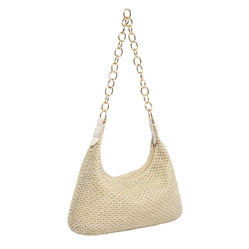 South Korea ins Vintage Woven Tote Bag Straw Bag Large Capacity Underarm Bag Shoulder Bag Vacation Style Beach Bag for Women