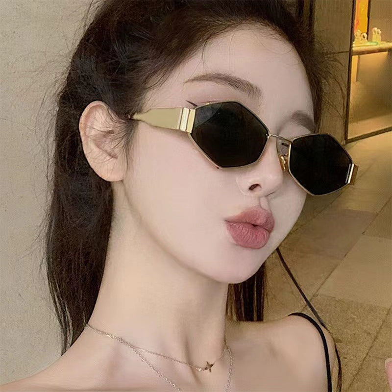 Cross-Border New Diamond-Shaped Glasses Arc de Triomphe Fashion Internet Celebrity Sunglasses Metal Small Frame Polygonal Sunshade Sunglasses