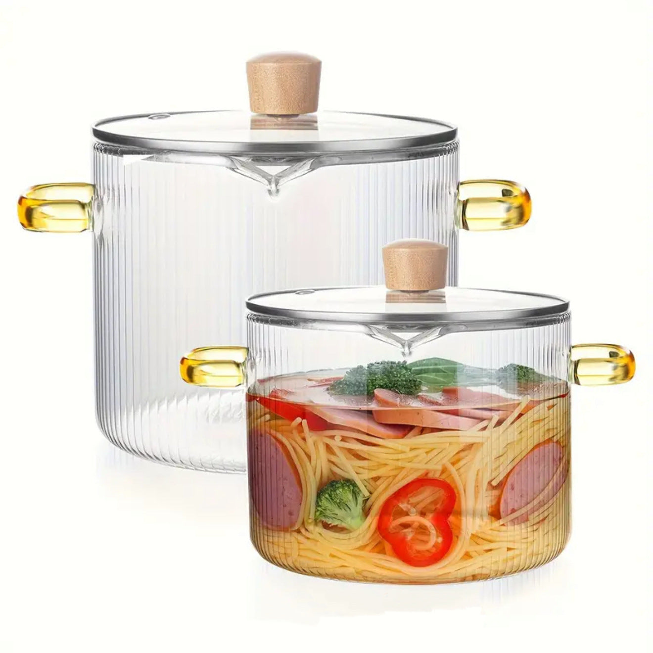 Creative Bear Double Ear Soup Pot Striped Pot Glass Transparent Health Pot Electric Ceramic Stove Heatable Instant Noodle Bowl Milk Pot