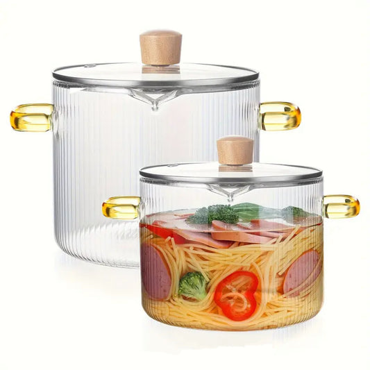 Creative Bear Double Ear Soup Pot Striped Pot Glass Transparent Health Pot Electric Ceramic Stove Heatable Instant Noodle Bowl Milk Pot