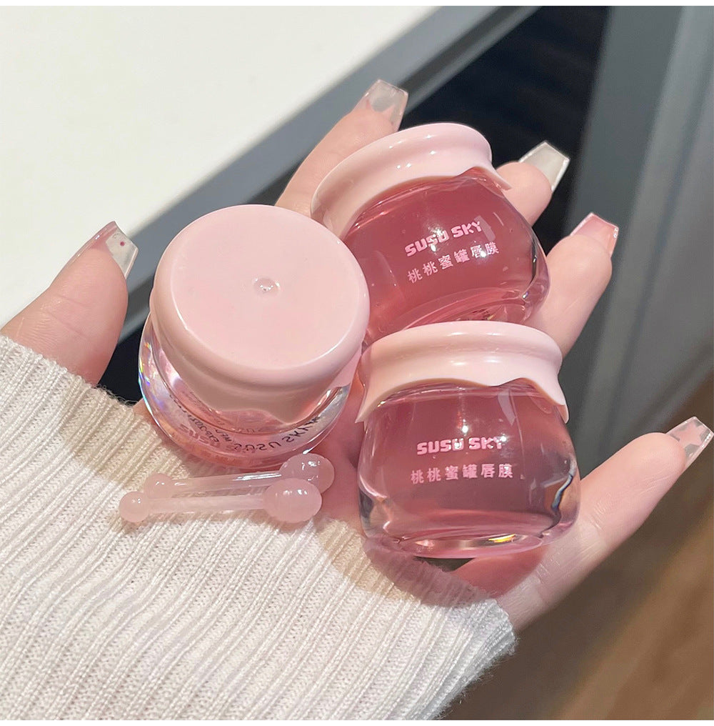 SUSU SKY Peach Honey Pot Lip Makeup Set Moisturizing Hydrating Autumn Winter Anti-Chap Exfoliating Nourishing Repair