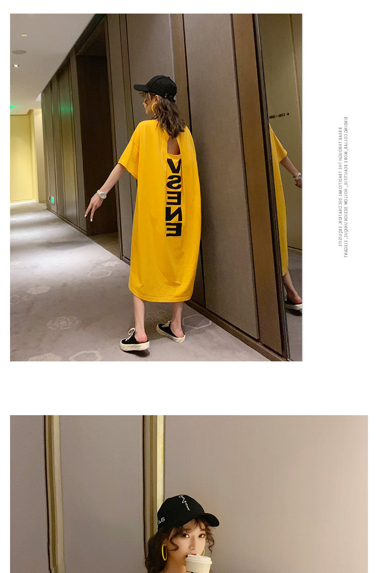 Summer Korea200Jin Fat mm Dress Women's Long Backless Loose Maxi Dress Plus Size Short Sleeve Maternity T T-shirt Skirt