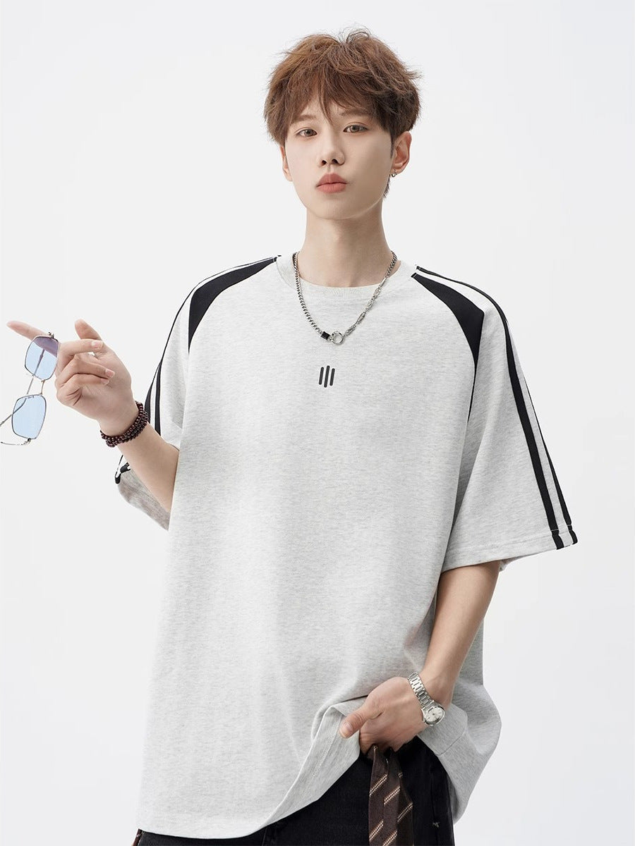2025New Trendy Ice Silk Short Sleeves t Men's Round Neck Pullover Top Summer American Style Heavy Loose T-Shirt