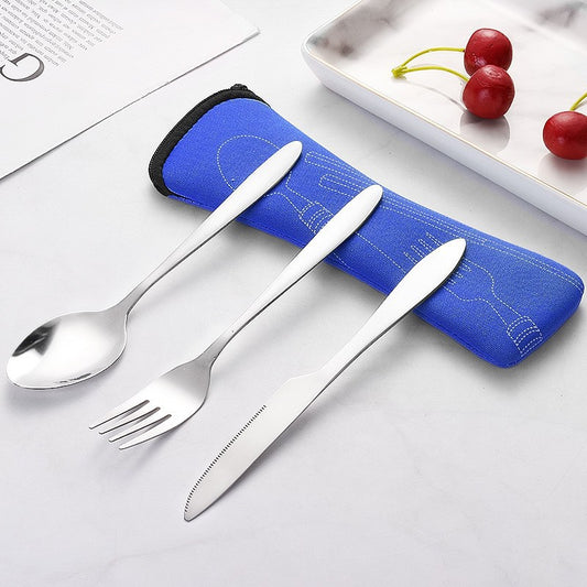 Stainless Steel Western Steak Knife Fork Spoon Cloth Bag Portable Western Cutlery Three-Piece Set Creative Gift Set Cross-Border Source