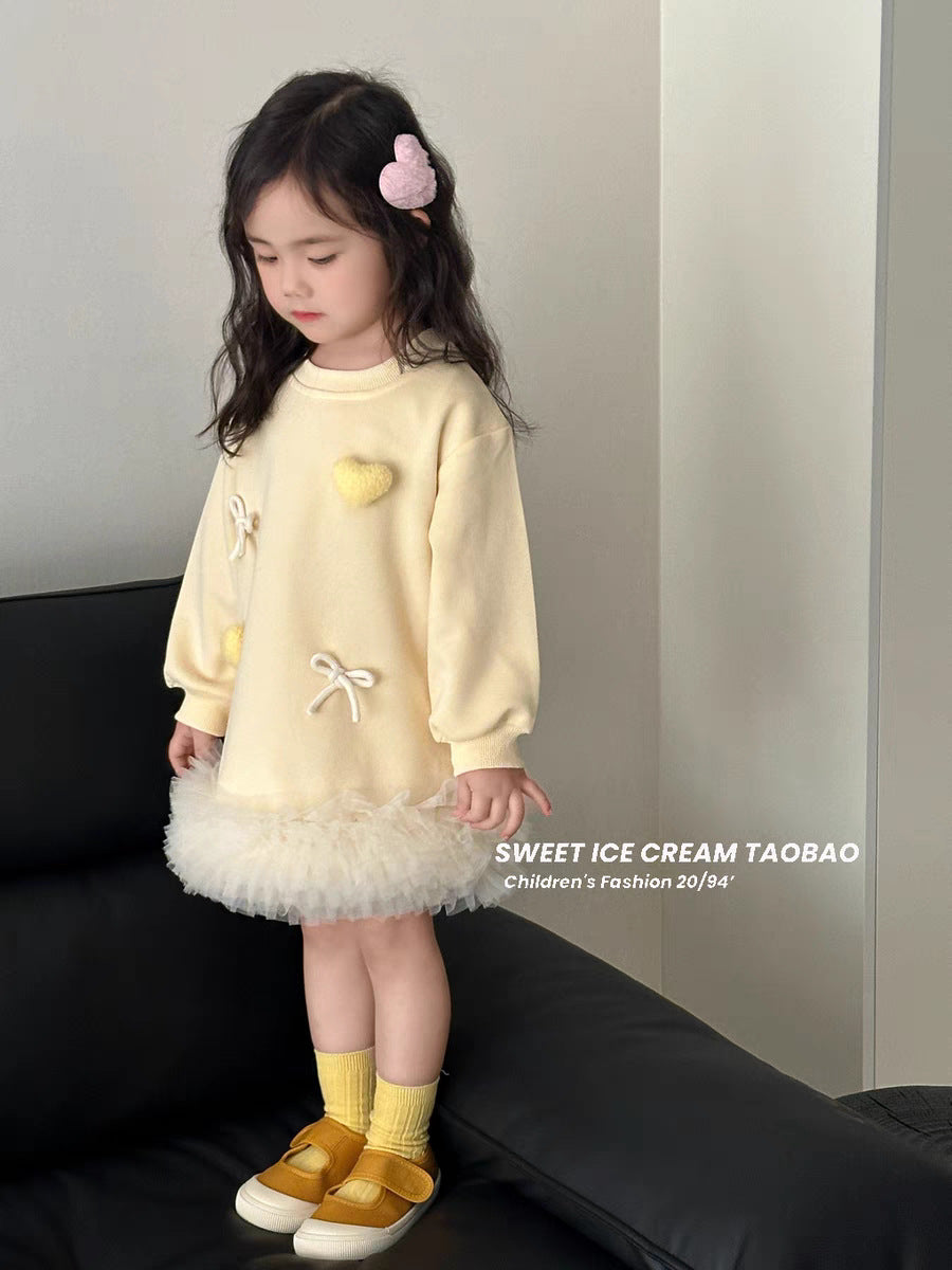 Sweet Little Girl's Sweatshirt Dress Spring and Autumn Outfit2025New stylish baby girl puffy dress sweet mid-length princess dress