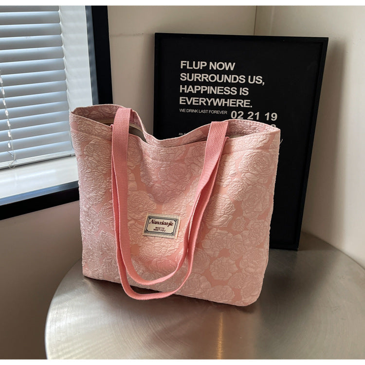 South Korea ins Unique Canvas Bag2024New Fashion Commuting Tote Bag Female College Student Class Shoulder Bag