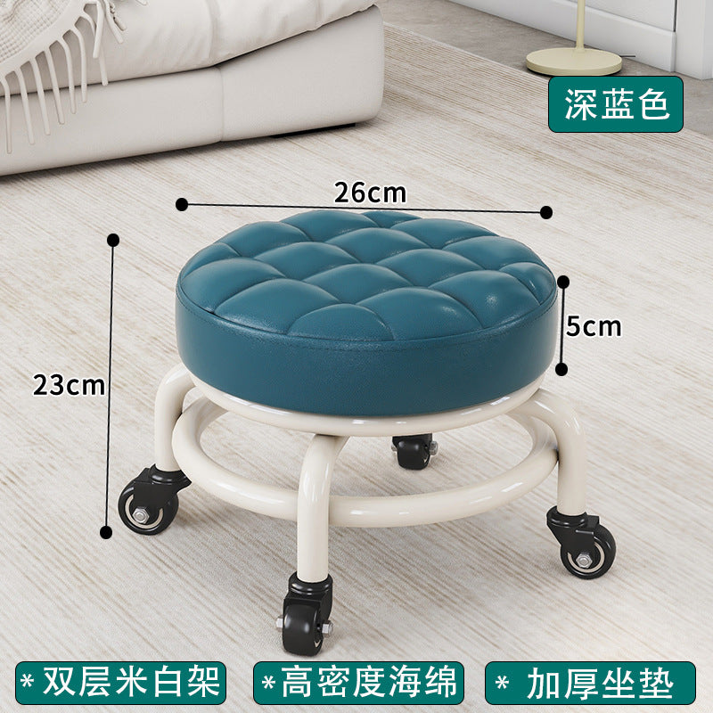 Universal Wheel Small Stool with Wheels, Low Stool for Home, Shoe Changing Stool, Living Room Children's Round Stool with Wheels, Silent Wheels