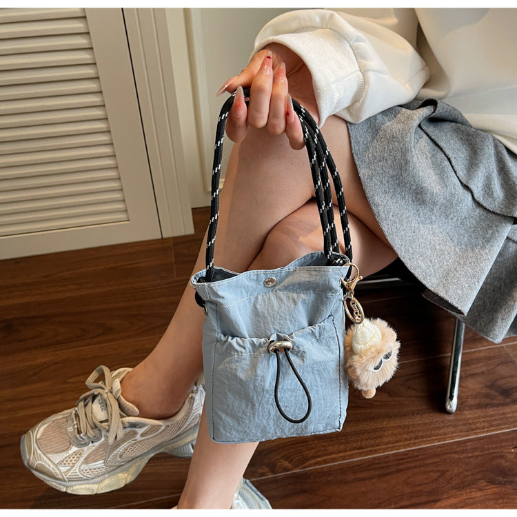 Internet celebrity ins Single Shoulder Crossbody Drawstring Small Bag2025Niche Fashion Lightweight mini Women's Nylon Phone Bag