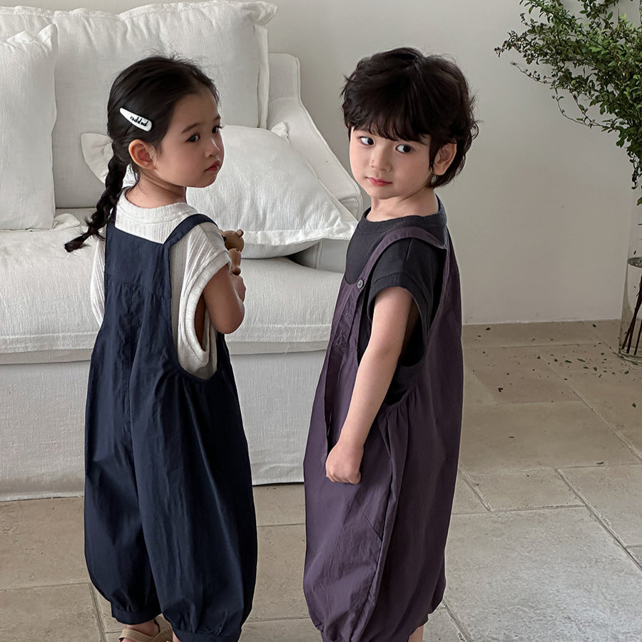 Jiaye Children's Products2025Children's Summer Thin Solid Color Cotton Overalls Boys and Girls Loose Stylish Lantern Pants
