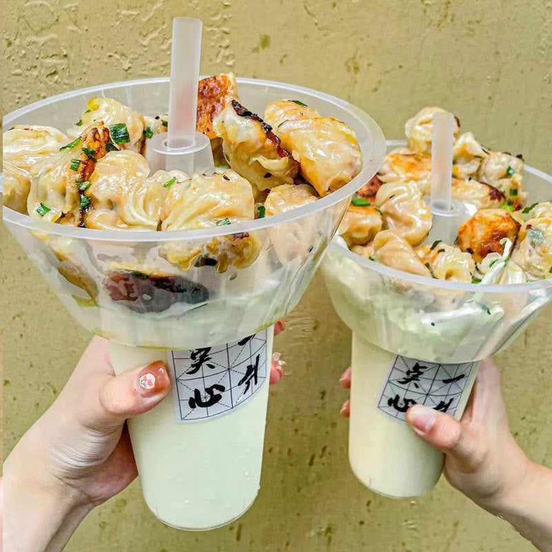 Internet Celebrity Smoking Cup Thumb Fried Bun Coke Cup Thickened Walking Hot Pot Cup Cold Drink Fruit Cup Tray Bowl Smoking Vegetable Cup