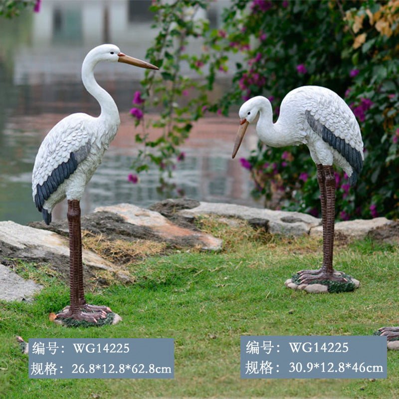 Outdoor Garden Imitation White Egret Fiberglass Ornament Home Courtyard Pool Rockery Resin Sculpture Floor Decoration
