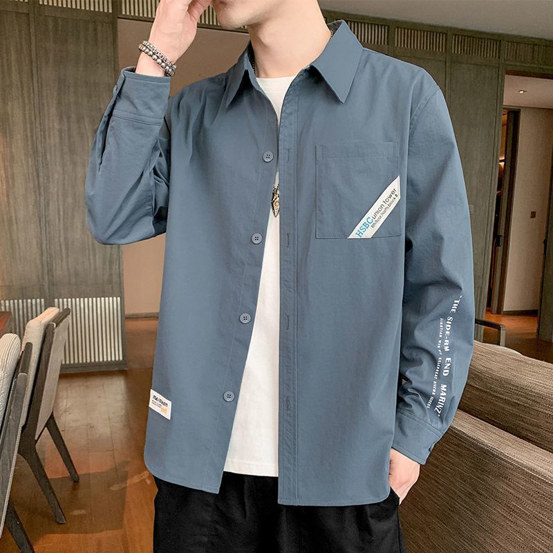 Gradient Long Sleeve Shirt for Men, Spring and Summer Loose Thin Jacket, Korean Style Trendy Casual ins Fashion Brand Sunscreen Shirt