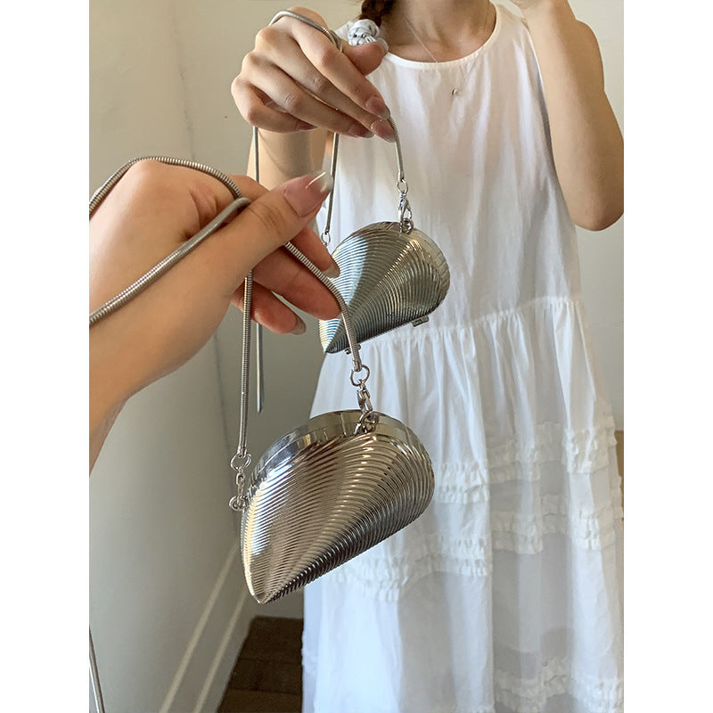 Mini2025Summer New Bag Niche Metal Shell Single Shoulder Chain Crossbody Bag Evening Fashion Small Bag for Women