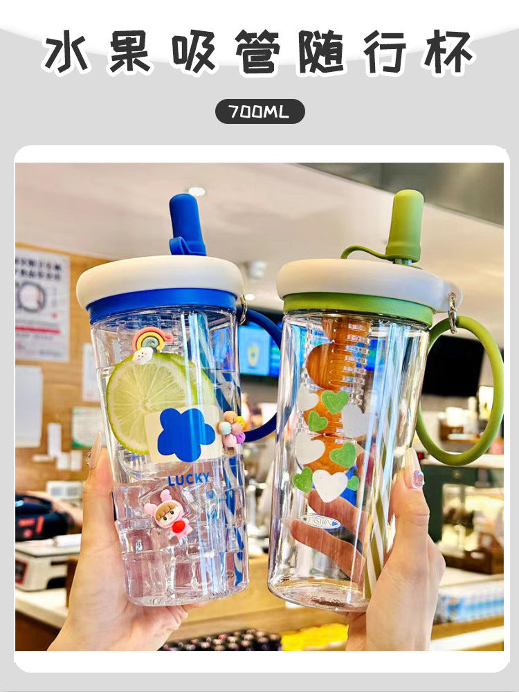 Water Cup for Girls, High Aesthetic Summer Cute Portable Ultra-light Self-contained New Style with Tea Infuser, Internet Celebrity Straw Space Cup