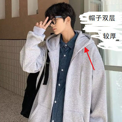 Fashionable Versatile Hooded Sweatshirt for Men Autumn Wear2024New Loose Fleece-Lined Versatile Casual Cardigan Couple Jacket
