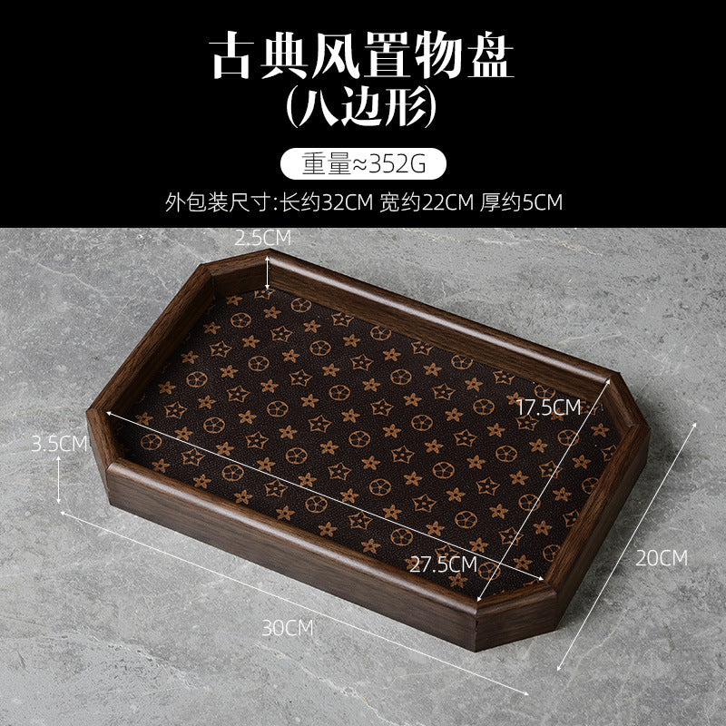 Begonia Embossed Glass Tray Walnut Color Rectangular Tea Tray Storage Ornaments Tea Water Cup Fruit Snack Plate
