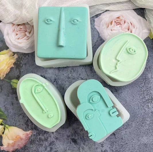 Artistic Abstract Human Face Scented Candle Silicone Mold DIY Moon Sun Face Portrait Plaster Handmade Soap Candle Mold