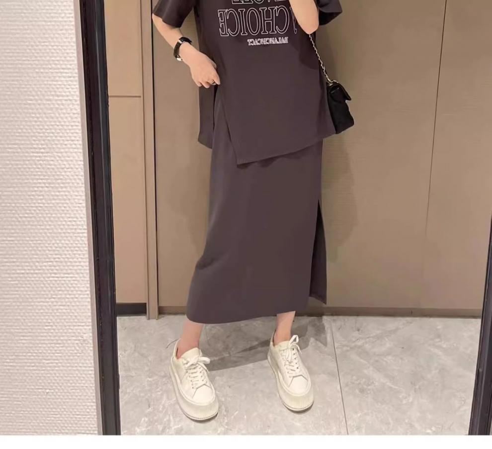 Plus Size Women's Summer Fashion Set European Style Belly Covering Slimming Skirt Two-Piece Set for Chubby Women mm300Jin