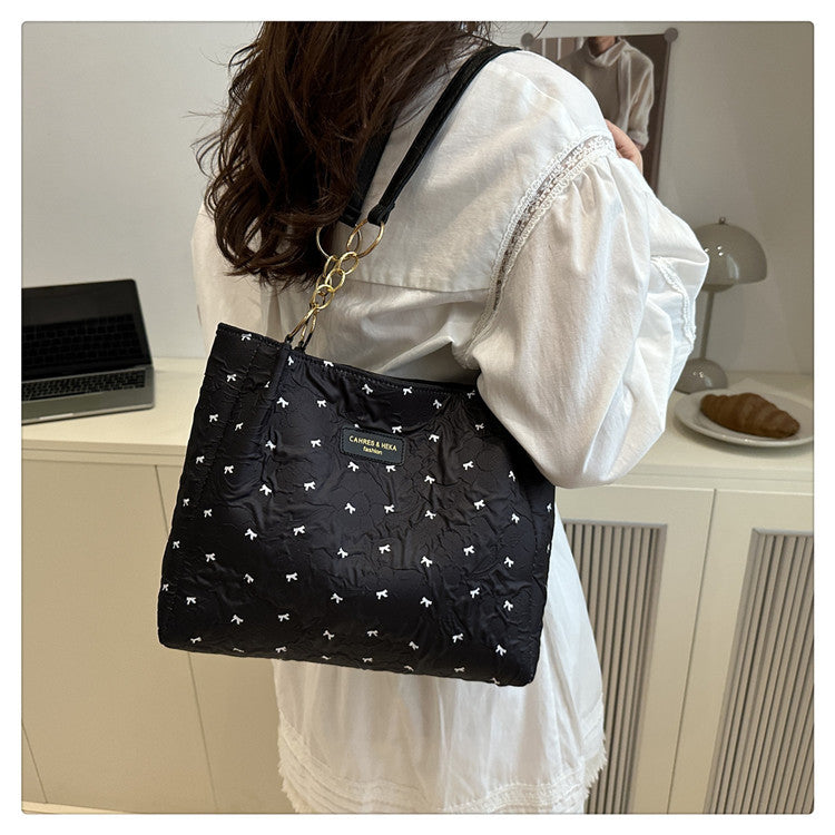 2025Trendy Fashion Bowknot Pleated Large Capacity New Casual Simple Commuter Single Shoulder Crossbody Underarm Bag for Women