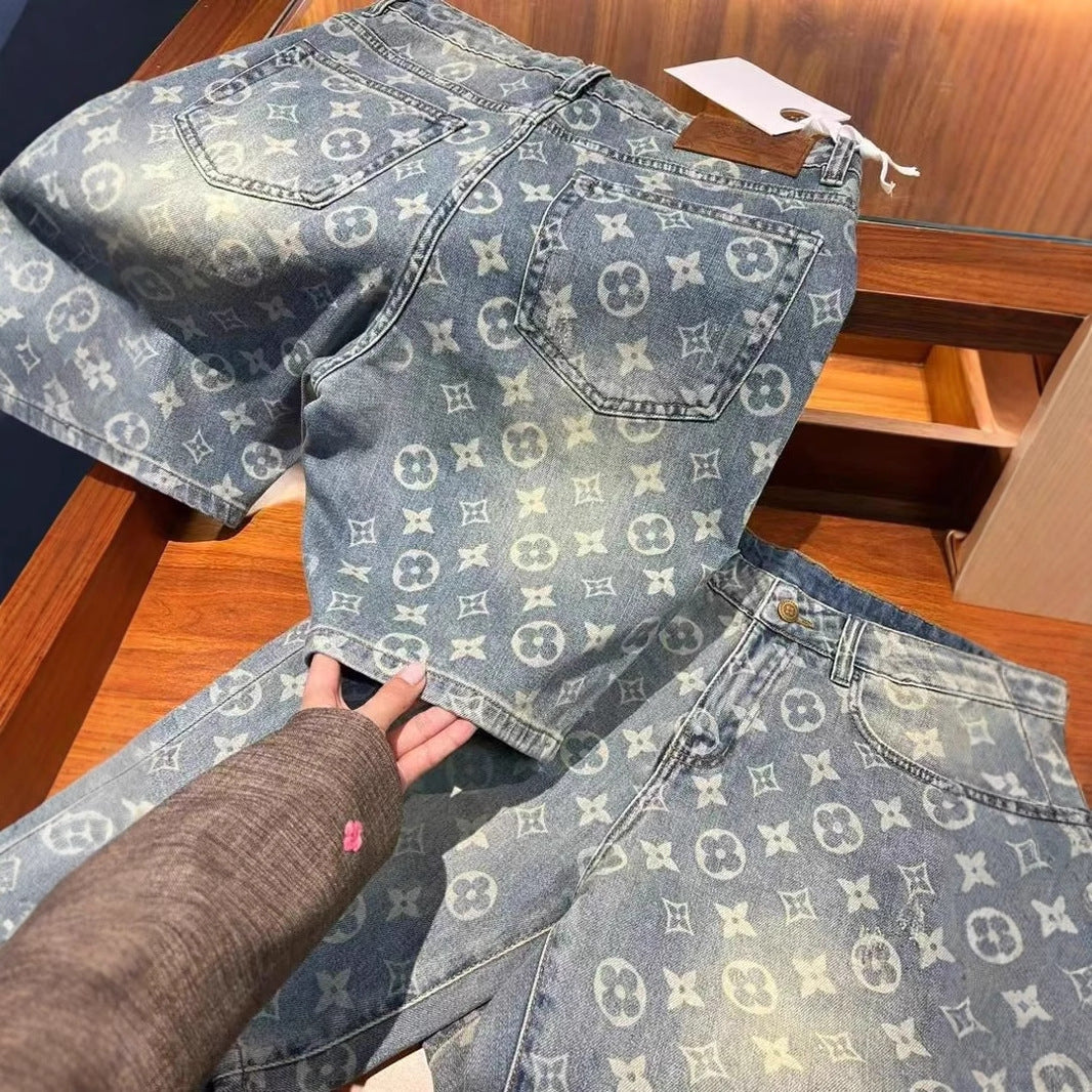【Summer New】Fashion Casual Fashion Versatile Summer Trendy Personality Men's Denim Shorts Simple Loose Fit
