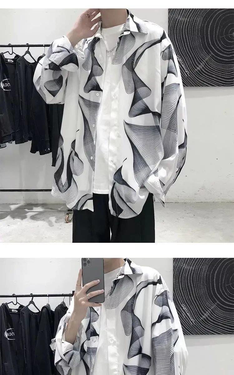 Autumn Hong Kong Style Cool Long Sleeve Shirt for Men Dark Style Design Top Youth Casual Loose Shirt