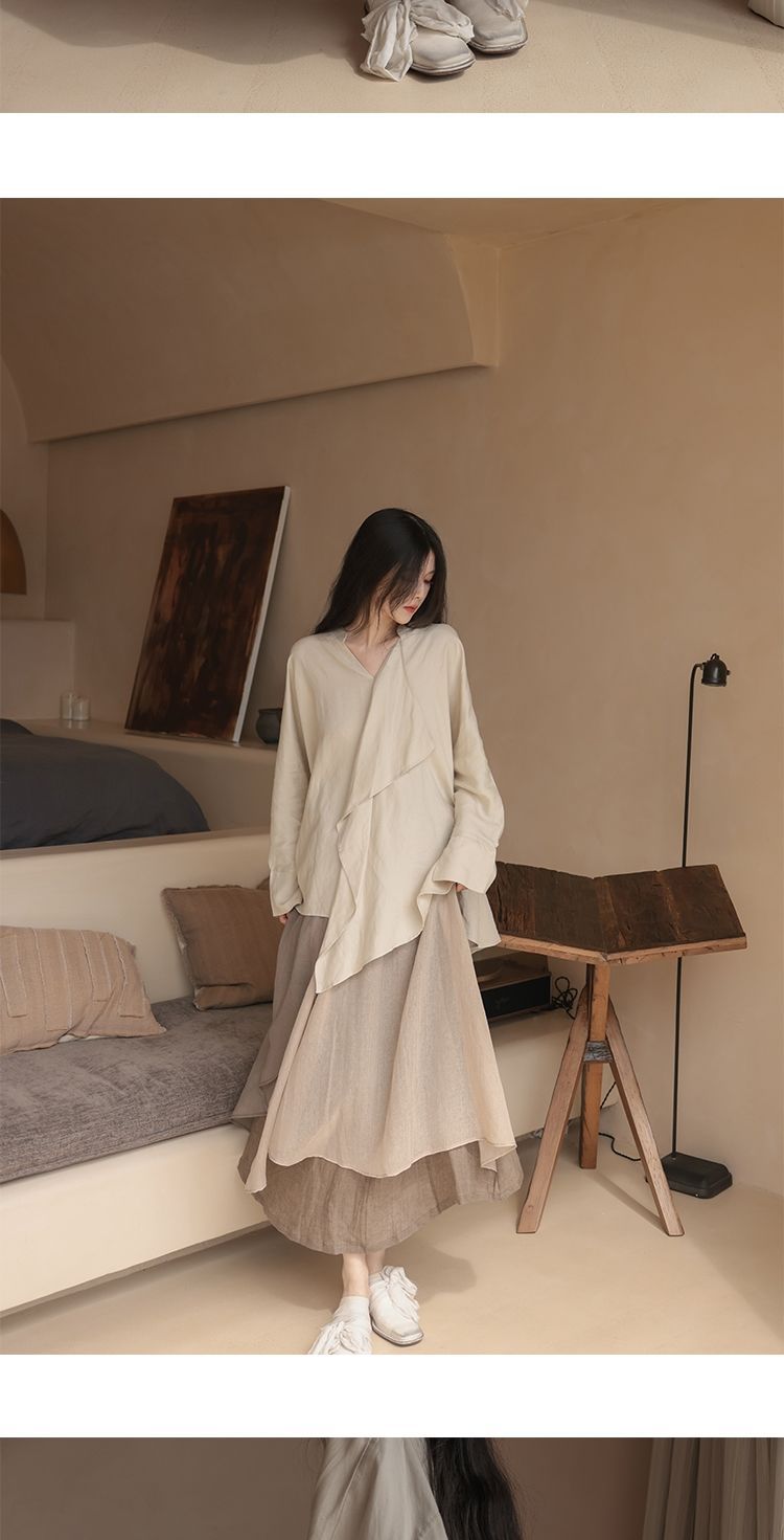 chic Minimalist Wave Long Irregular Patchwork Solid Color Midi Skirt Low Suit Quiet Style Salted Niche