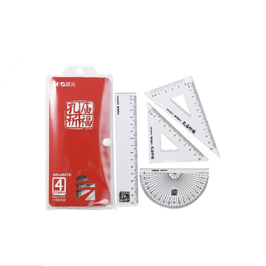 Morning Light ARL96075Student Drawing Set Ruler Confucius Temple Blessing Four-Piece Set Transparent Ruler Triangle Board Protractor School Start
