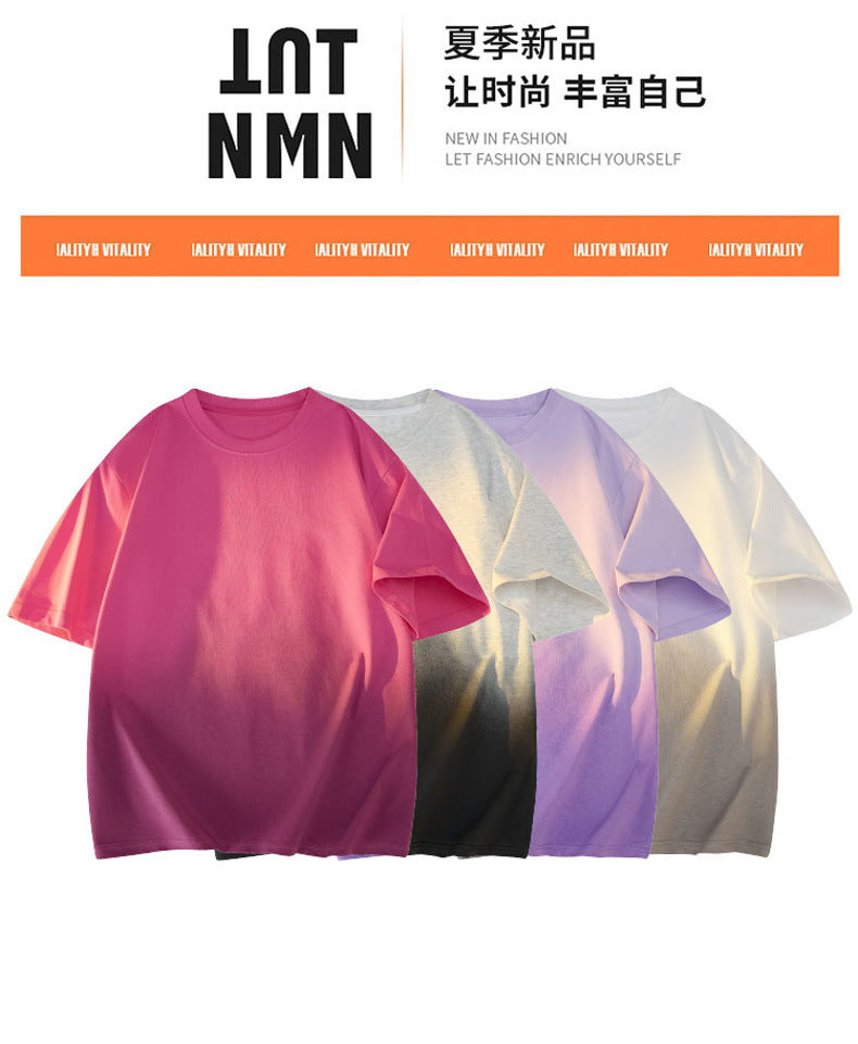 Modal Cotton Short Sleeve T Men's Summer New Gradient Color Loose Round Neck Shirt t Trendy Versatile Fashionable Shirt