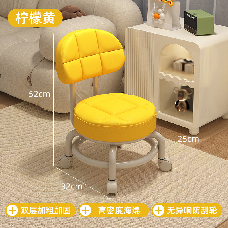 Universal Wheel Small Stool with Wheels, Low Stool for Home, Shoe Changing Stool, Living Room Children's Round Stool with Wheels, Silent Wheels