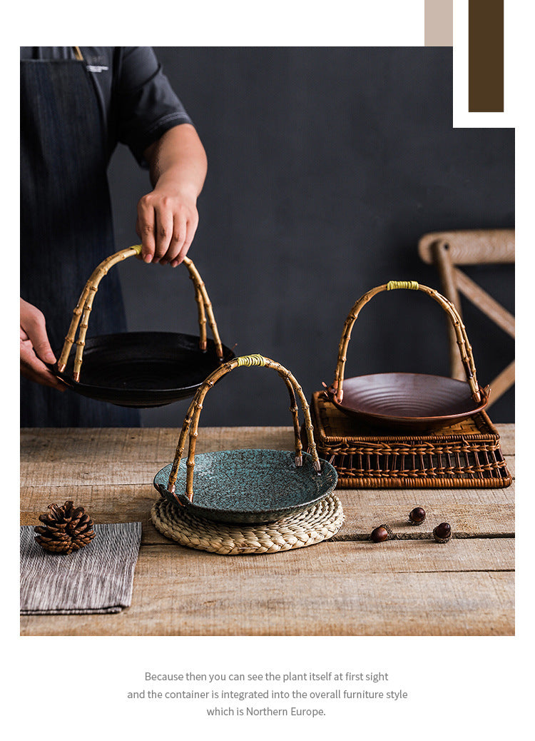 Creative Ceramic Dish Plate Handheld Basket Hotel Specialty Plate Fruit Plate Nut Plate Restaurant Ceramic Plate Display Plate