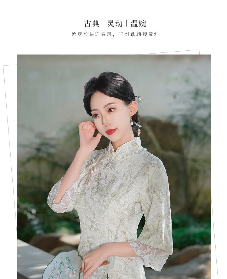 Vintage Cheongsam Improved Version Dress with Oversized Sleeves Elegant Artistic Long Style2025Spring and Summer New Wholesale