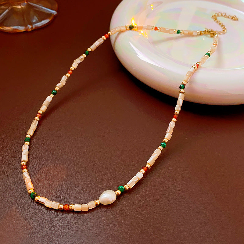 Baroque Freshwater Pearl Necklace Simple Elegant Colorful Beaded Collarbone Chain Niche Light Luxury High-End Sense Necklace for Women
