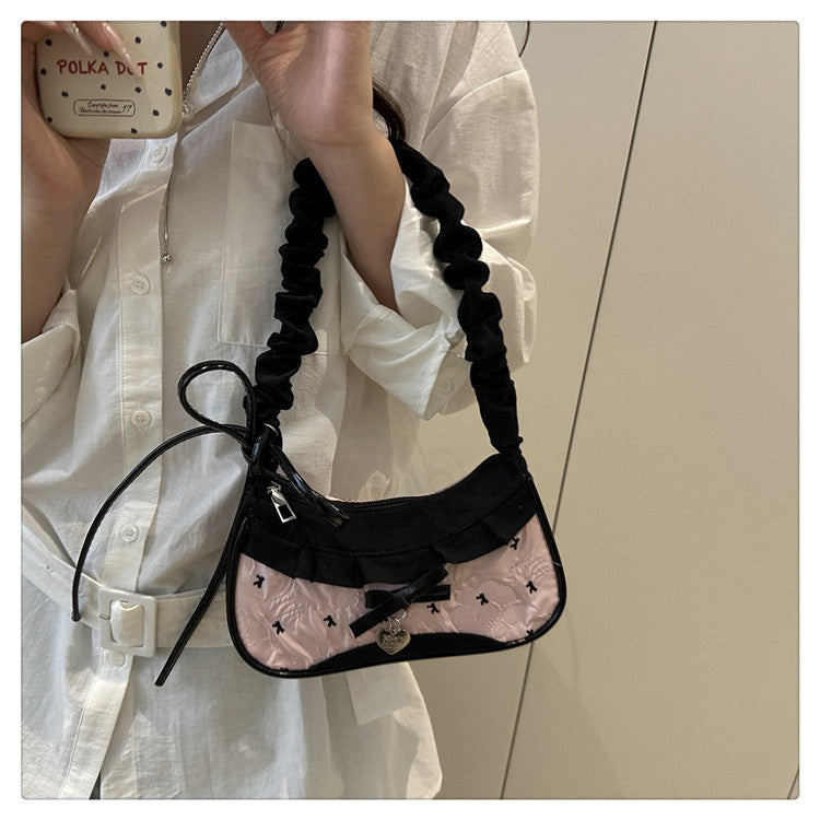 Super Popular Crossbody Bag for Women2025New Plaid Fabric Bag Wrinkled Color-Block Shoulder Bag Popular Commuter Small Square Bag