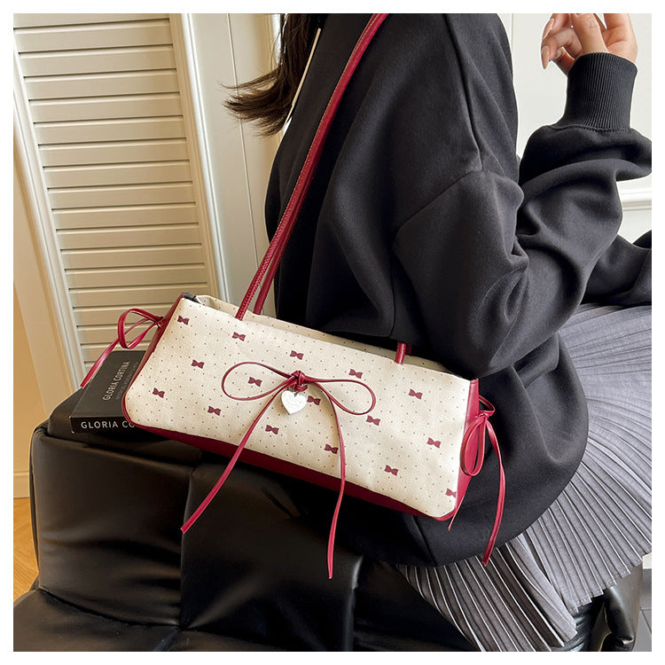 Korean Style High-Value Bowknot Bag for Women2025Summer New Single Shoulder Underarm Bag Fashion Polka Dot Handheld Small Bag for Women