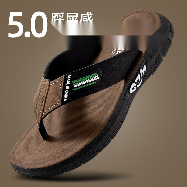 人字拖男款夏季新款防滑居家厚底休闲凉拖鞋外穿皮革软底耐磨沙滩