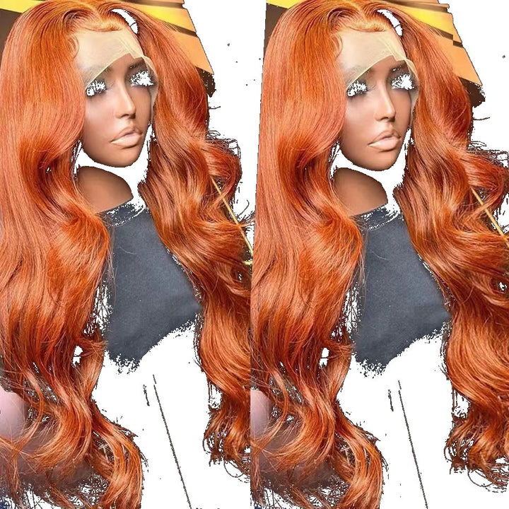 新款前蕾丝假发头套橘色长卷发波浪human hair lace wig 工厂代发