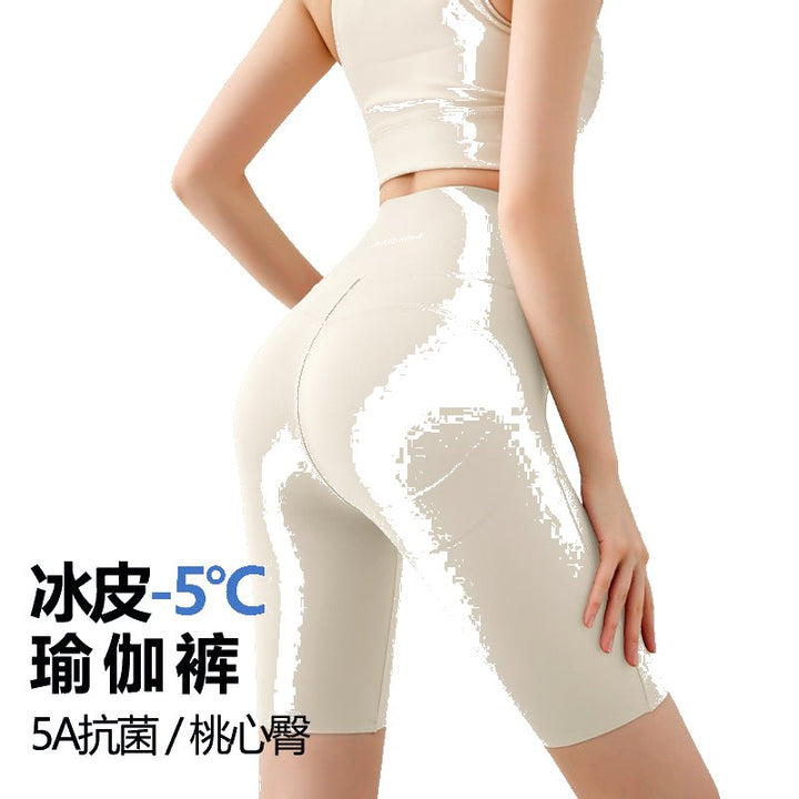 Lulu yoga shorts high-waisted five-point shark pants women's outer leggings thin summer sports belly-control riding pants