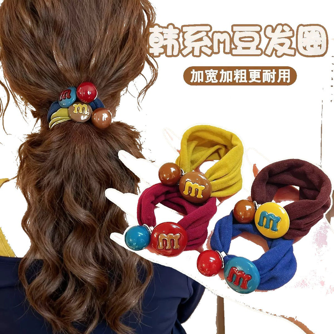 高级感韩版新款小马发圈糖果M豆加宽皮筋可爱少女马尾辫头绳批发